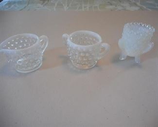 3 piece vintage hobnail milk glass set - cream, sugar & salt cellar https://ctbids.com/#!/description/share/166598