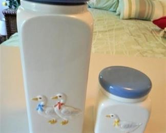 Vintage Pair of Ceramic Goose Canisters w/tops - Otagiri, Japan 10" tall https://ctbids.com/#!/description/share/166604