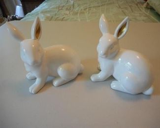 Pair of White Ceramic Rabbits w/Gold Accents in Ears - 6 1/2" tall https://ctbids.com/#!/description/share/166615