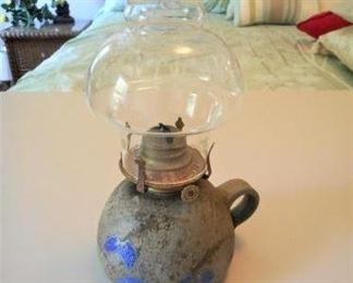 Vintage Painted Pottery Oil Lamp 11 1/2" tall. https://ctbids.com/#!/description/share/166619