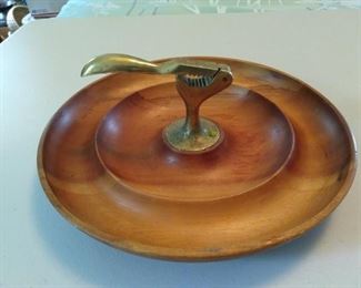 vintage wood & brass nutcracker & tray, 12" across https://ctbids.com/#!/description/share/166791
