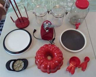 Lot of 17 pieces red & black kitchen items https://ctbids.com/#!/description/share/166804