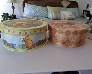 Lot of 2 Hat Boxes - 1 Pooh Bear, 1 Lion - 15" diameter https://ctbids.com/#!/description/share/167457
