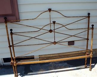 Antique Cast Iron & Brass Bed with Rails