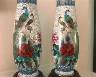 Wow, two gorgeous ceramic peacock spittoons (I think)!