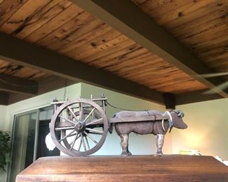 Hand carved ox and wagon