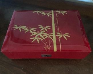 Red enameled jewelry box