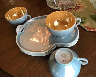 Lustreware teacups and dessert trays