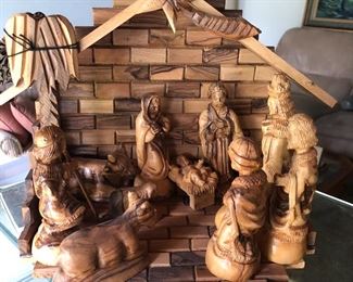 All wood carved nativity