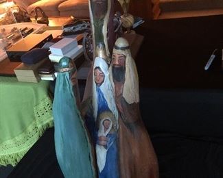 Cypress knees hand painted, signed Nativity