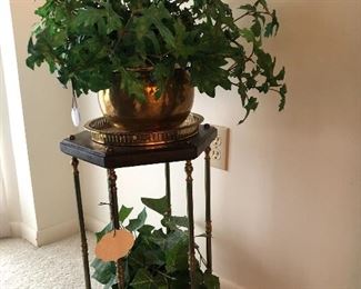 Italy wood and brass two tier plant stand