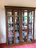 Henredon Glass Cabinet with Cut Crystal Punchbowl and Waterford