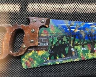 Stunning contemporary folk art piece hand painted by Earl Kilmer, an employee of the DCNR, who was an expert on the Kinzua Viaduct. He used a toothpick to help create it. Truly a one of kind folk art piece.