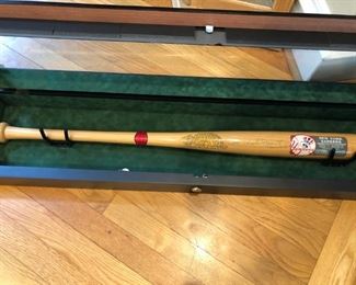 Signed Phil Rizzuto Yankees baseball bat w/display case, key