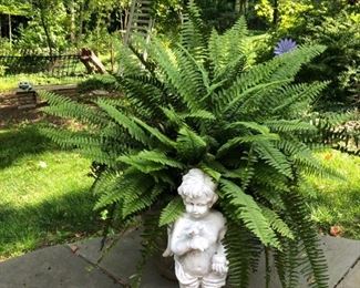 Fern & little boy garden statue