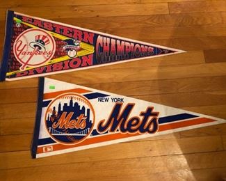 Yankees & Mets pennants. 