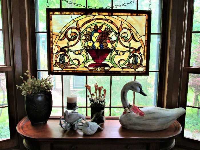 Framed stained glass still life and decor