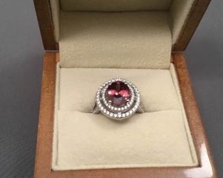 10K White Gold Rose Zircon Ring