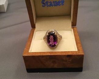 10K Yellow Gold and Diamond Oval Amethyst Ring