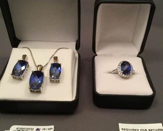 14 K and Sterling Silver Lab Created Sapphire Set