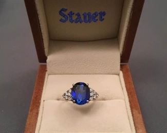 Platinum Finished LC Sapphire and Diamond Ring