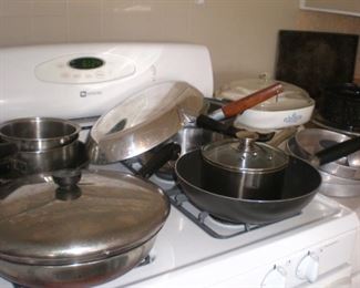 Revere fry pan, Cornflower corning ware, other cookware and fry pans.