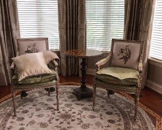 Pr. Louis XVI Style Chairs, Silk Pillows 