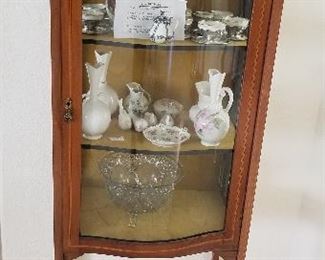 Antique Small Display Cabinet. Curved Glass Front Door.  Sheraton Style