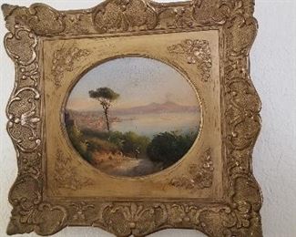 Small Antique Oval Italian Painting with Gold Frame