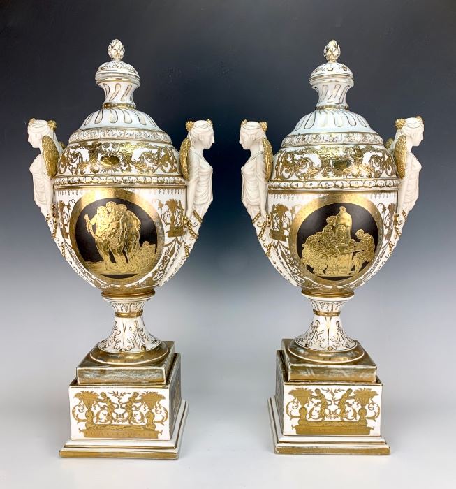 Pair of KPM Porcelain Urns C. 1880's      