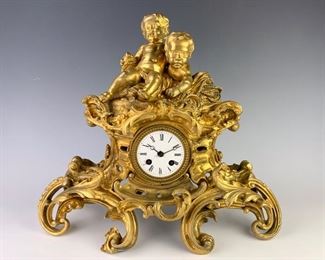 French Dore Bronze 2 Putti Clock C. 1880 