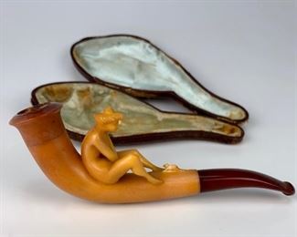 Erotic Meerschaum Pipe "Nude & Mouse" C. 1880  