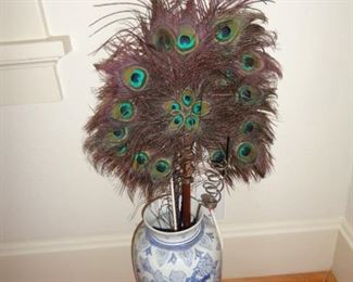 PEACOCK FEATHERS IN VASE 