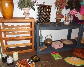 wine rack, spice rack and knacks