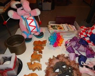 energizer bunny, wooden animals and lots of hats