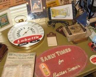 Vintage Labatt's wall thermometer and other advertising items