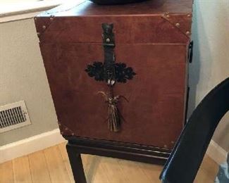 ASIAN LEATHER BOX ON STAND