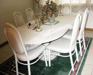 white kitchen table 8 chairs and 1 leaf                                               BUY IT NOW $ 285.00