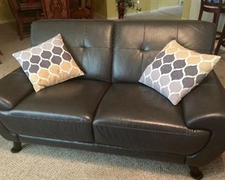Charcoal grey leather sofa - few months old