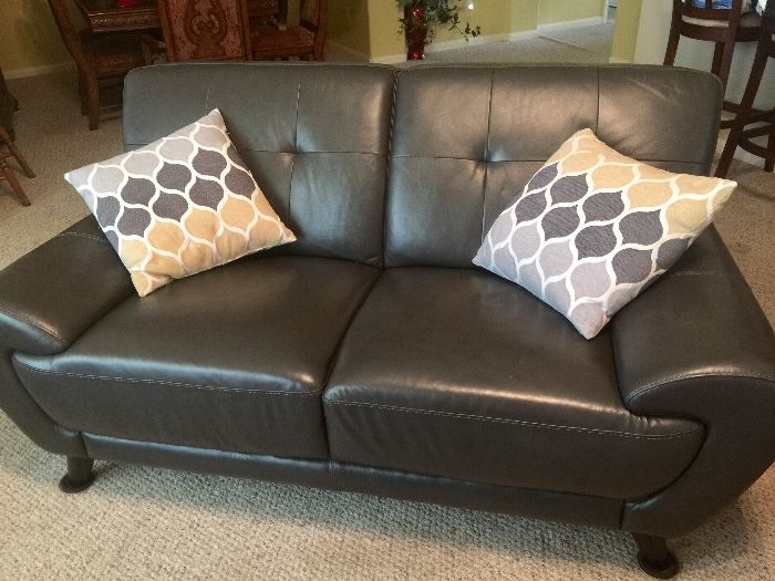 Charcoal grey leather sofa - few months old