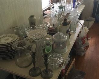 VASES, TEAPOTS, PYREX MIXING BOWLS, CORNING WARE, CORELLE, COOKIE PLATES, CAKE PLATES, AND MORE