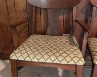 Mid century modern dining room chairs (set of 6) with handmade needlepoint seats.  Great condition!