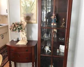 Antique Cherry wood display cabinet and side table with Draws