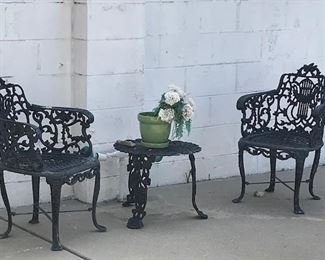 •	1940s and 1950s Hollywood Regency / Rococo Metal Patio Furniture