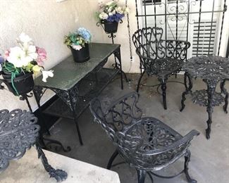 •	1940s and 1950s Hollywood Regency / Rococo Metal Patio Furniture