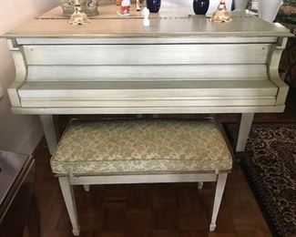 Hollywood Regency white baby grand piano