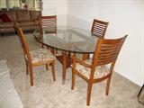 glass topped dining table, 6 chairs