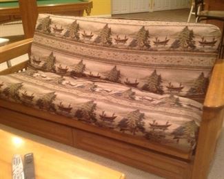 Matching sofa and Loveseat with the Eddie Bauer cabin look. Measures 85 long x 40 deep x 36" tall.  Loveseat measures 65" long x 40" deep x 36" tall.