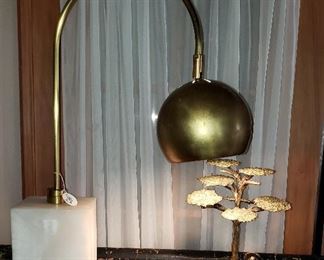 mid century lamp, metal marble figurine