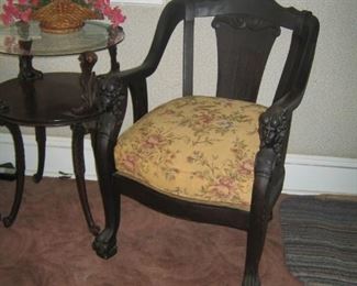 Deeply Carved Figural Chairs and Love Seat Set